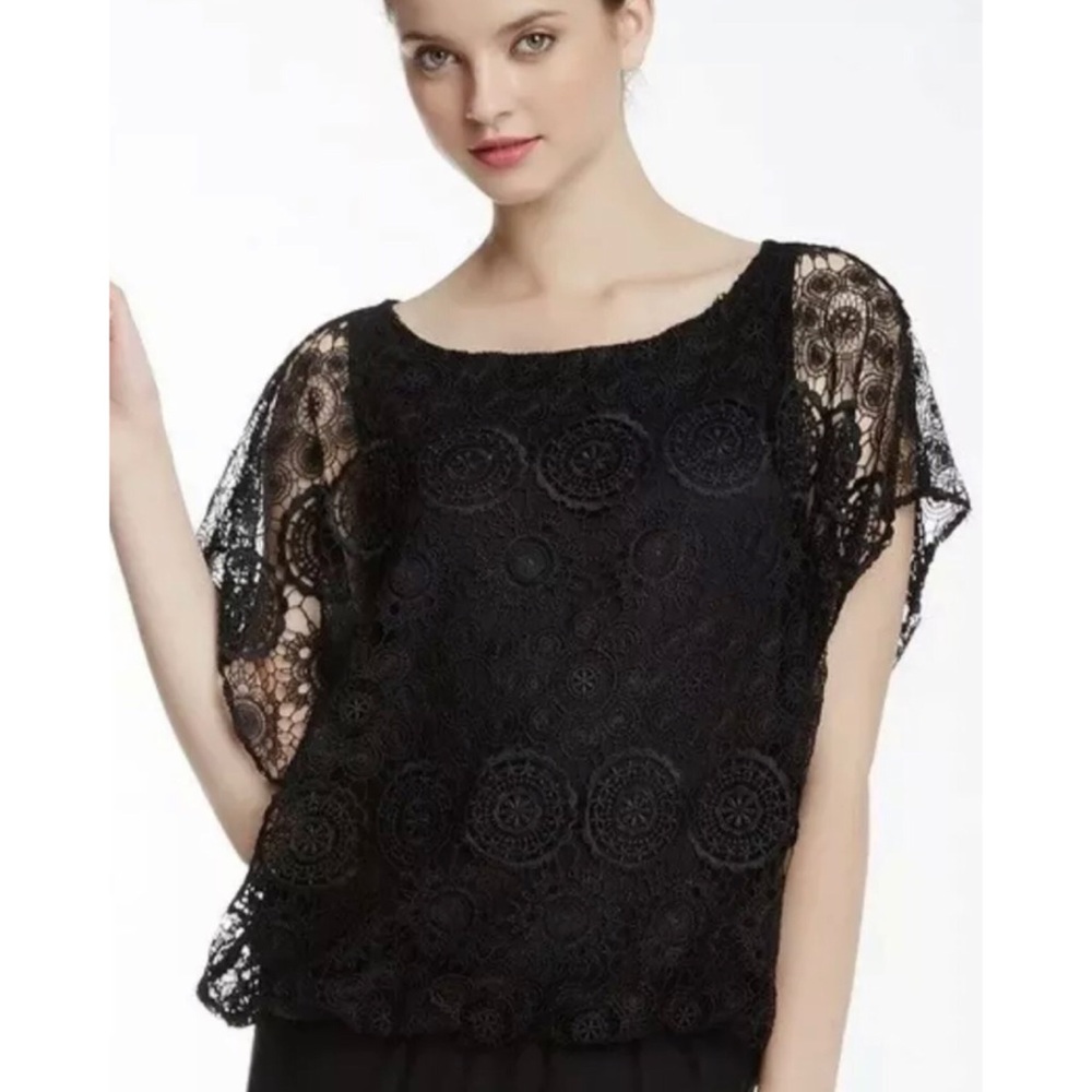 Alice + Olivia Cheryl Black Lace Blouse Size‎ S T02